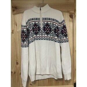 Izod Men’s Fair Isle Pullover Sweater 1/4 Zip Ski Sweater Snowflakes Size XL